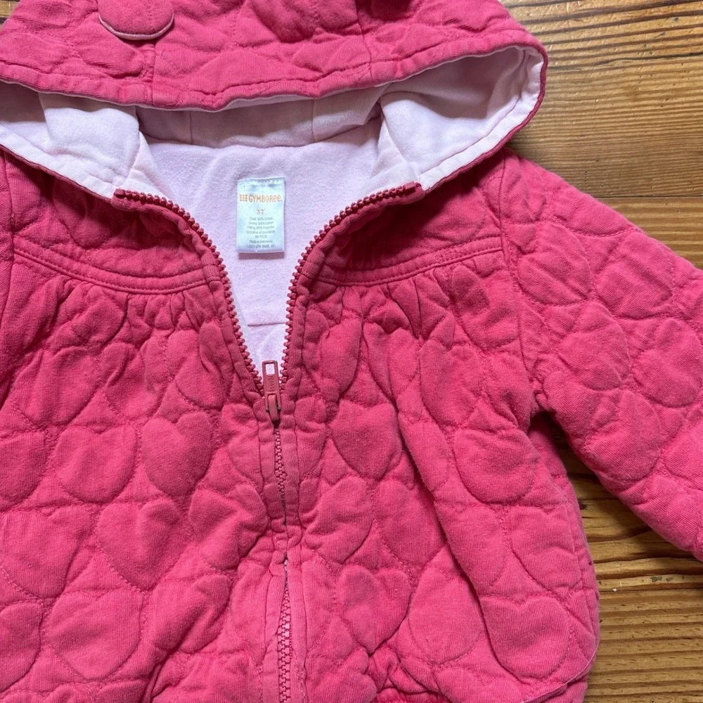 Gymboree Quilted Heart Hoodie Kids‎ Pink Good Hooded Ears Jacket SIZE 3T
